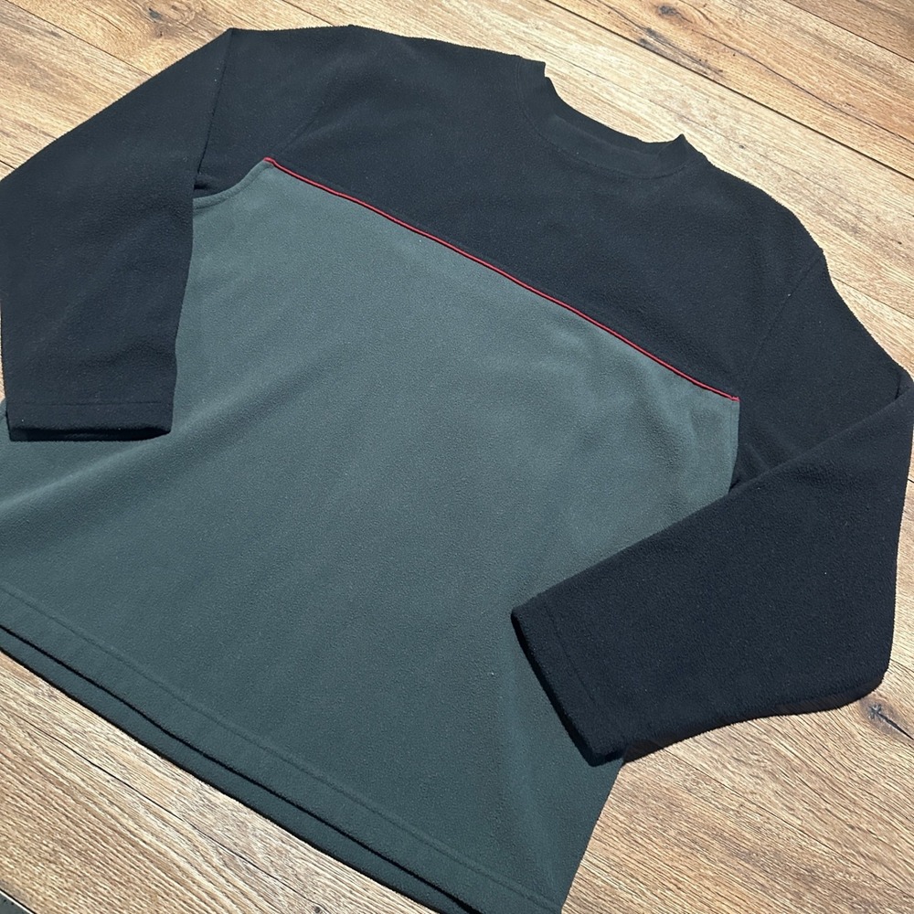 Vintage Unbranded Black Green Colorblock Fleece Pullover Men XL
